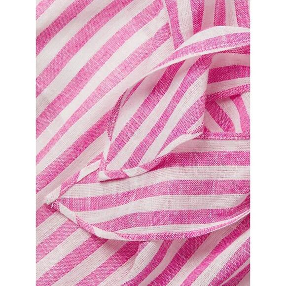 Michael Kors Women Pink Striped Linen Cerise Off-the-Shoulder Blouse Size M - Picture 5 of 5